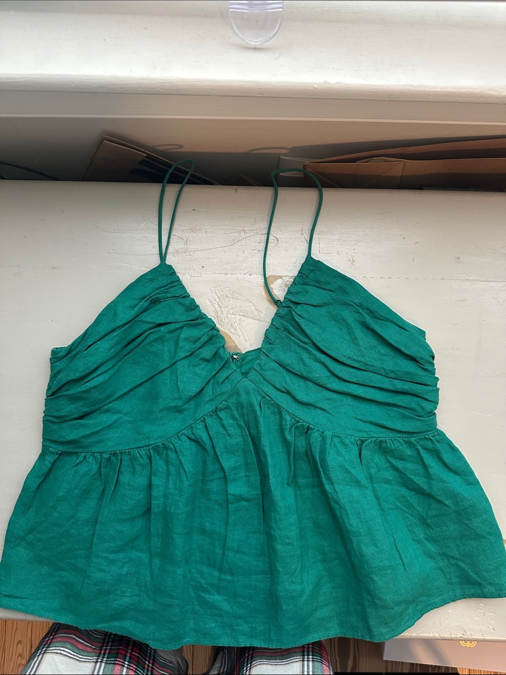 JCrew Teal Spaghetti Strap Peplum Tank Top